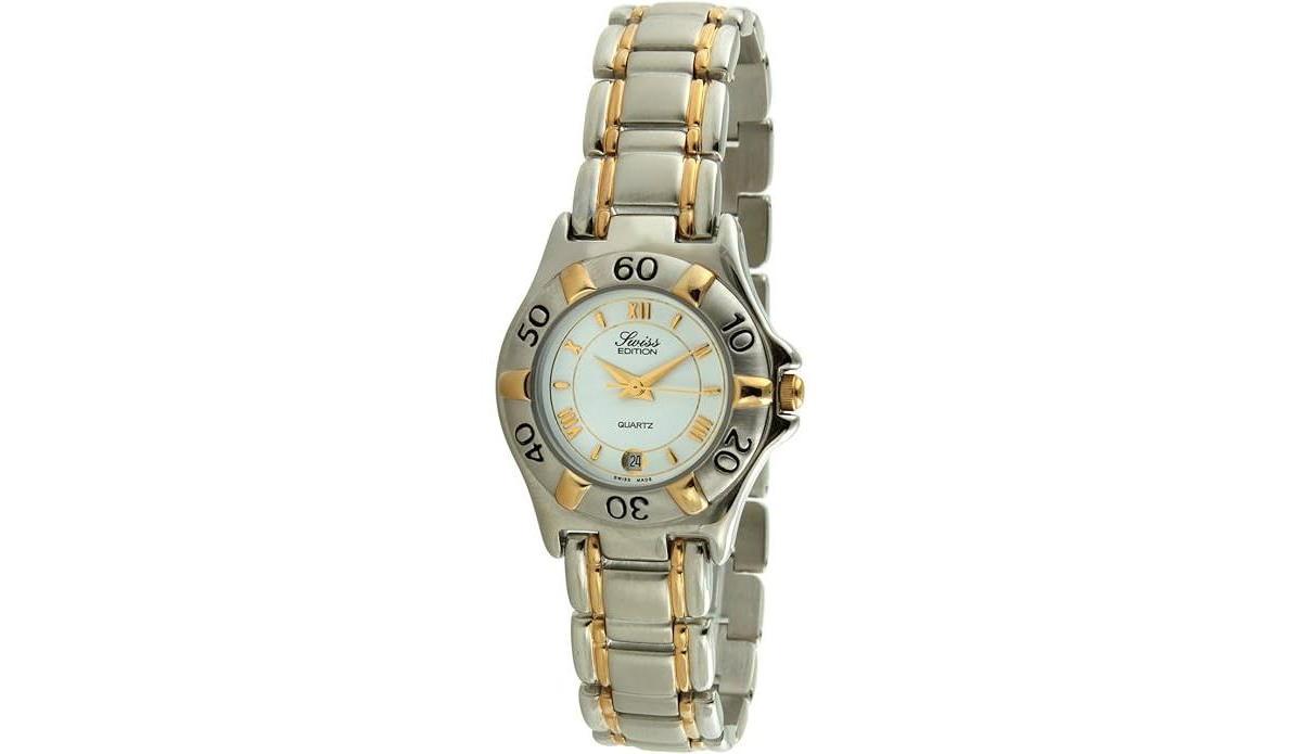 Swiss Edition Womens Bracelet Watch with Two Tone 23K Gold Plated Sport Bezel - Silver Product Image