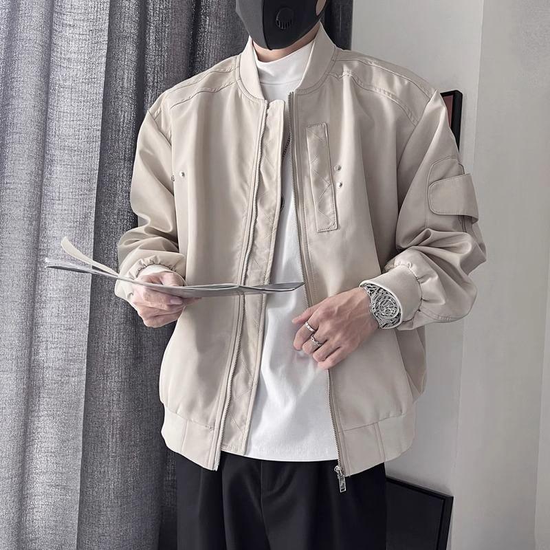 Plain Zip Bomber Jacket Product Image