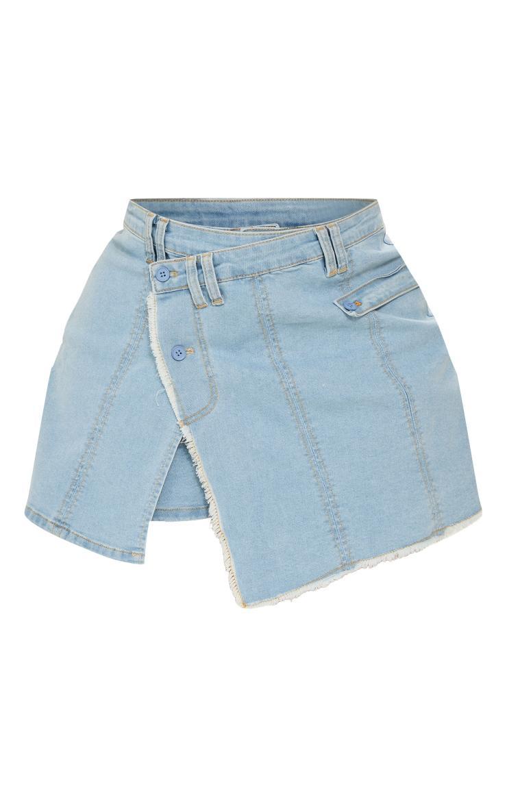 Plus Light Blue Wash Denim Wrap Shorts Product Image