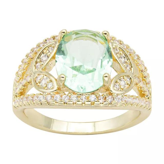 Brilliance Gold Tone Green Crystal & Cubic Zirconia Openwork Ring, Womens Product Image