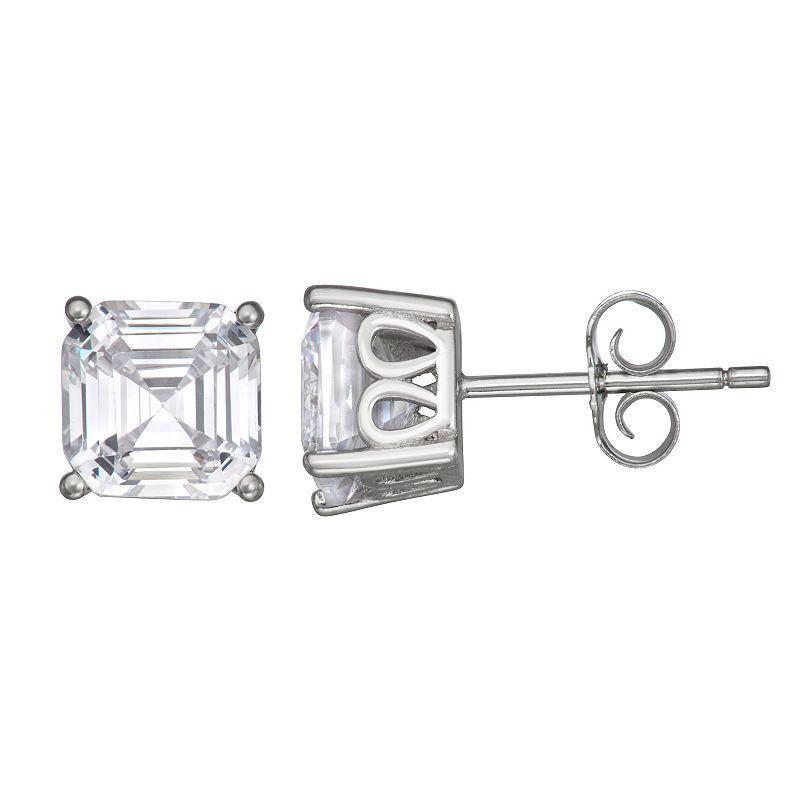 Contessa Di Capri Asscher Cut Cubic Zirconia Stud Earrings, Womens White Product Image