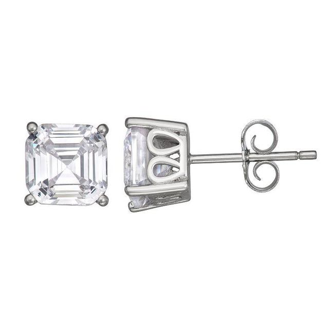 Contessa Di Capri Asscher Cut Cubic Zirconia Stud Earrings, Womens White Product Image