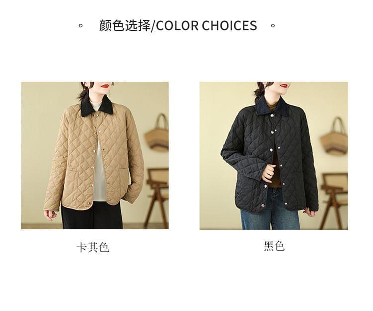 Contrast Collar Quilted Button-Up Jacket Product Image