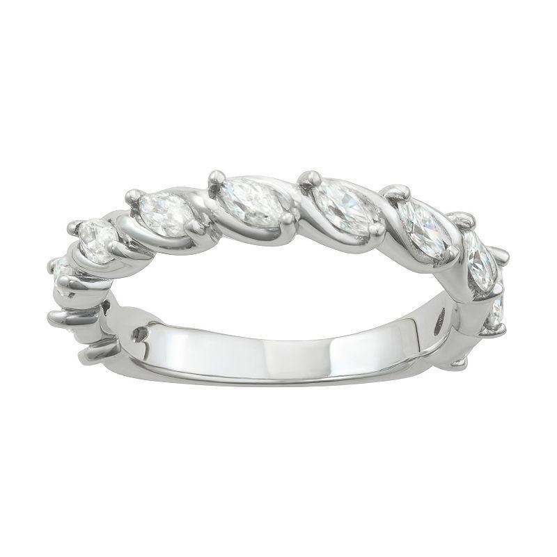 Charles & Colvard 0.77 Ct. T.w. Lab Created Marquise Moissanite Swirled Band In 14K Gold, White, 6 Product Image