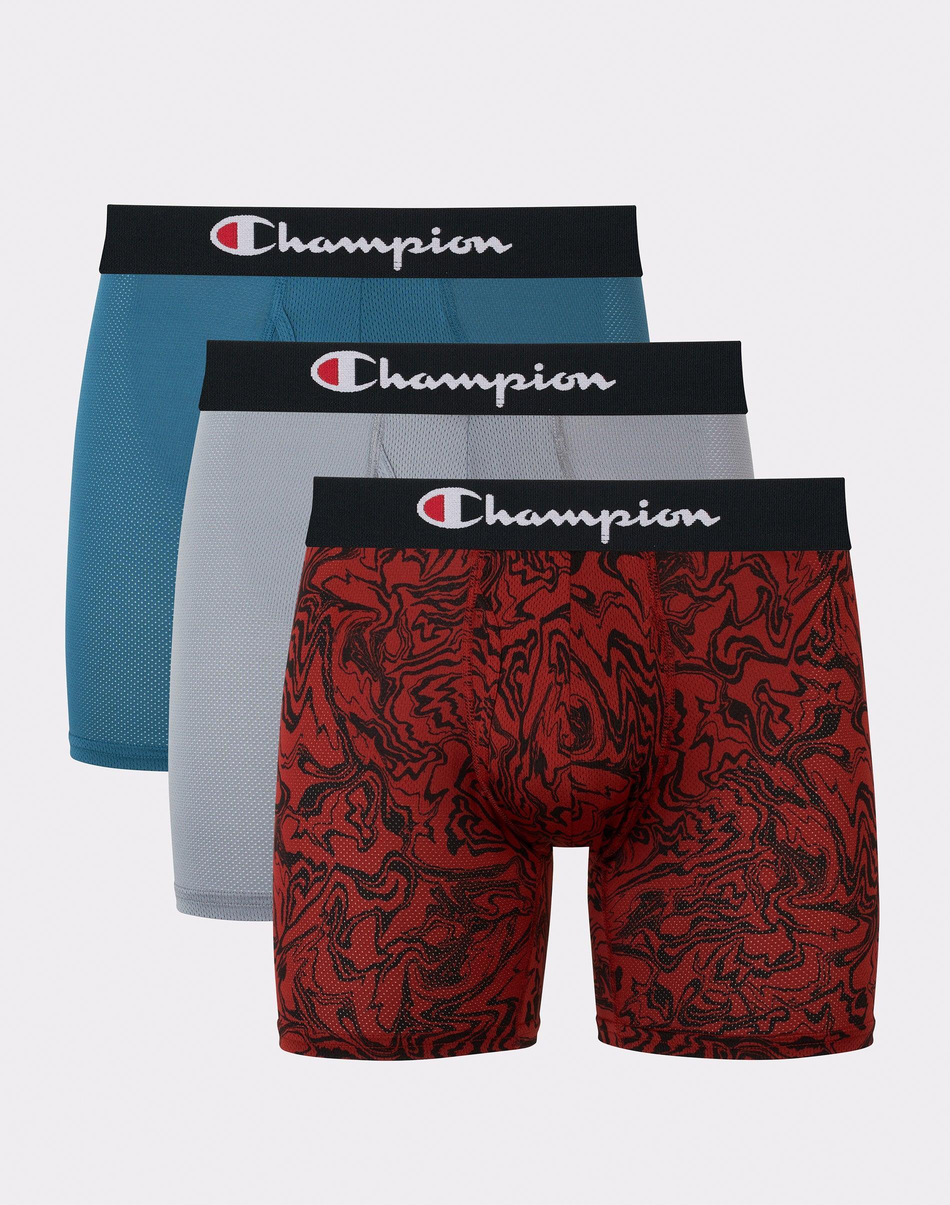 Mens Champion Boxer Briefs Pack, Lightweight Stretch, Moisture Wicking, Mesh, 3-Pack Assorted XL Product Image