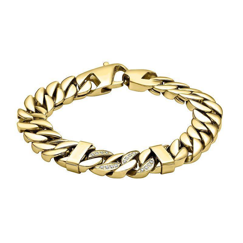 Mens LYNX Gold Tone Ion-Plated Stainless Steel Cubic Zirconia Curb Chain Bracelet Product Image