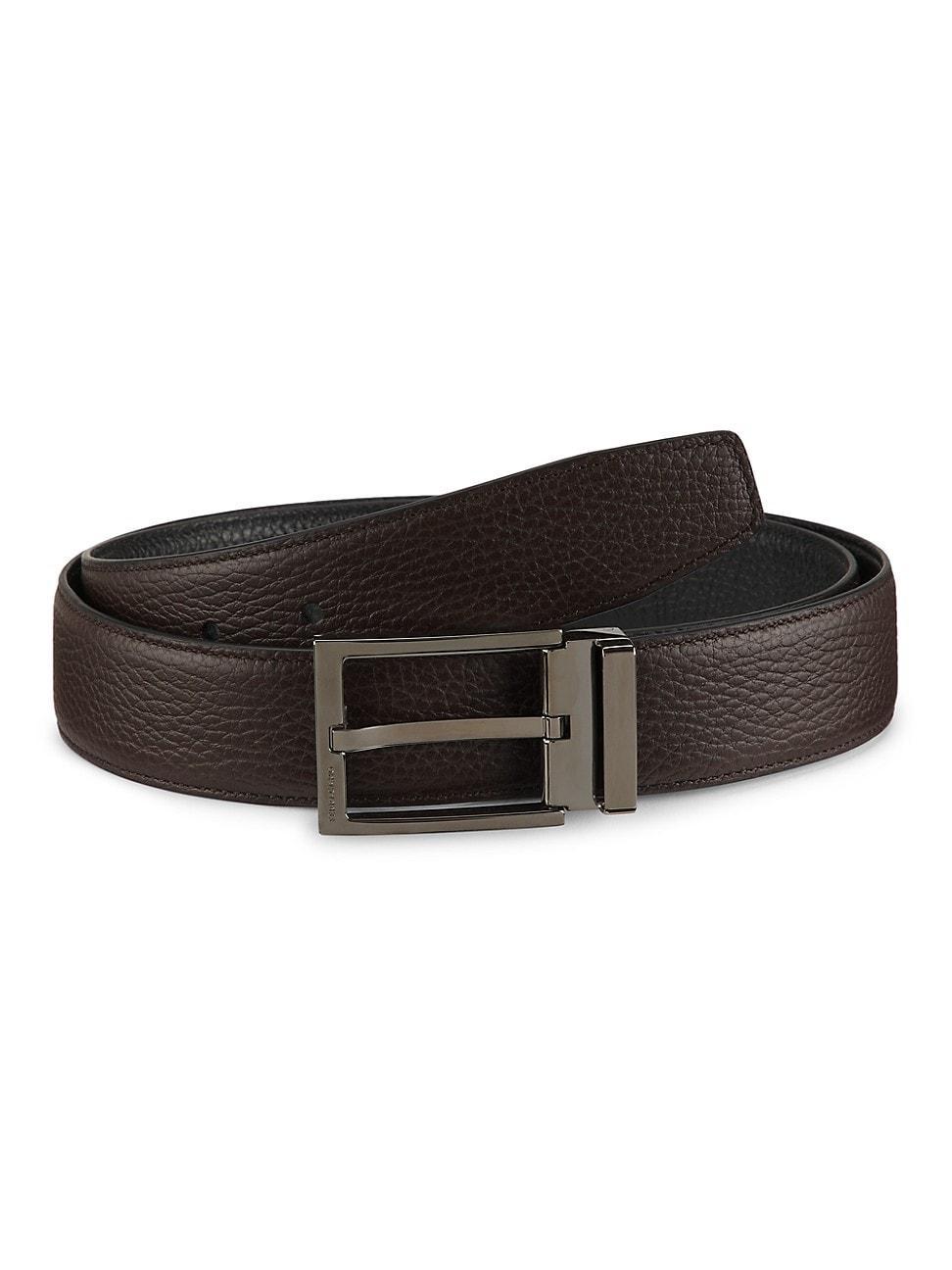 Men's Double Adjustable Square-Buckle Leather Belt Product Image