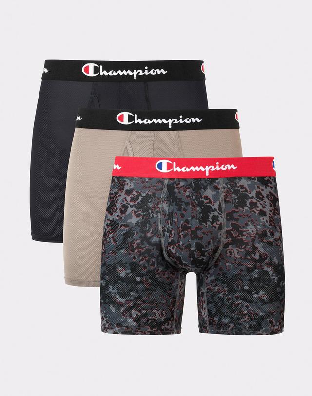 Mens Champion Boxer Briefs Pack, Lightweight Stretch, Moisture Wicking, Mesh, 3-Pack Assorted S Product Image