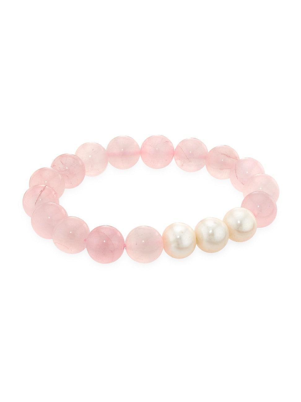 Womens Gems Rose Quartz & Baroque Pearl Stretch Bracelet Product Image