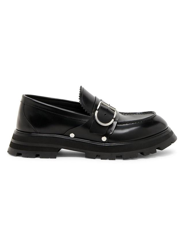 Mens Buckle-Accented Leather Loafers Product Image