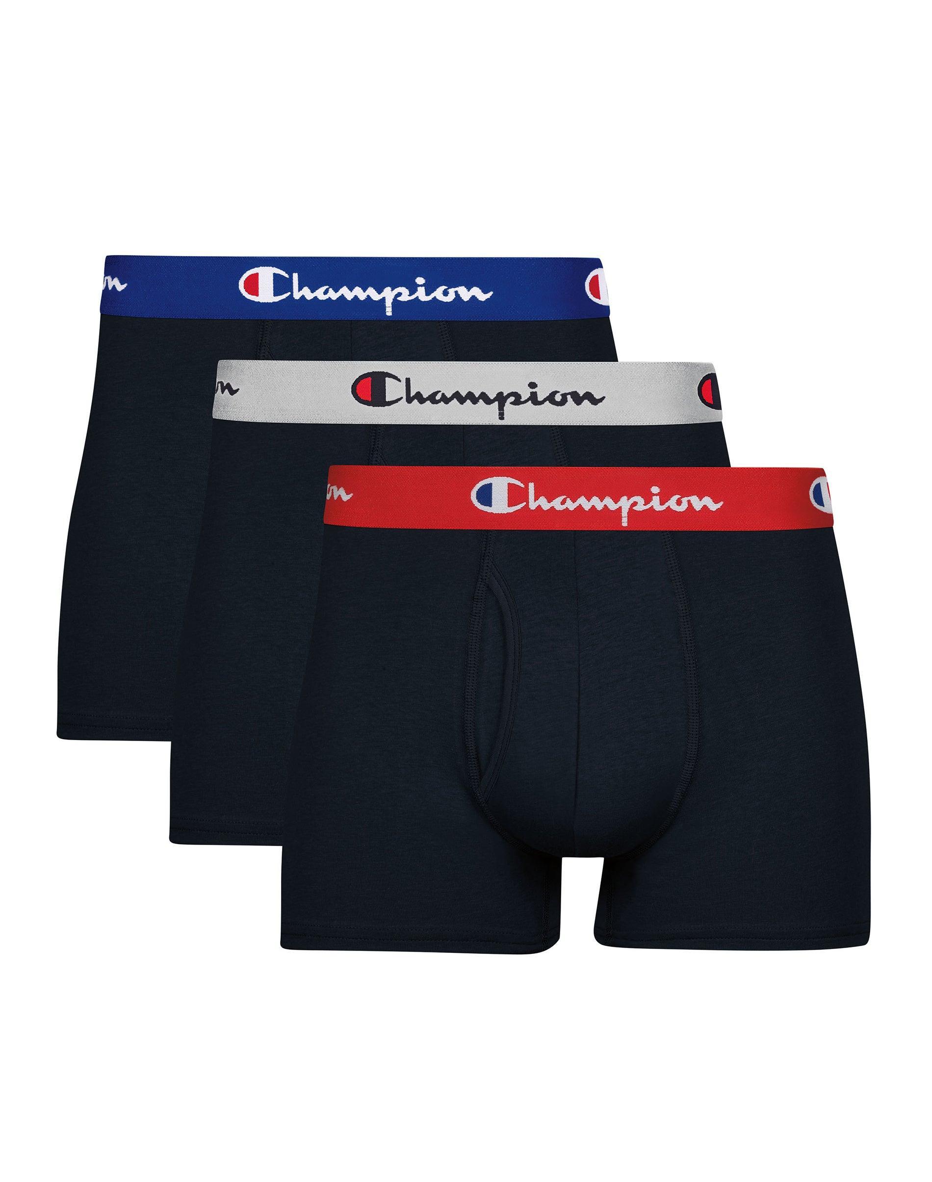 Champion Mens Trunks Pack, Moisture-Wicking, Anti-Odor, Stretch Cotton, 3-Pack, Black Black/Red/Black/Royal/Black/Black L Product Image