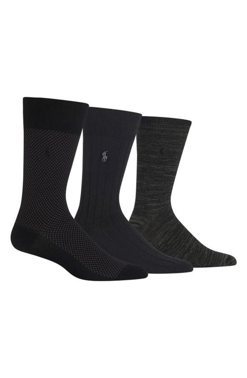 Assorted 3-pack Bird's Eye Socks In Black Product Image