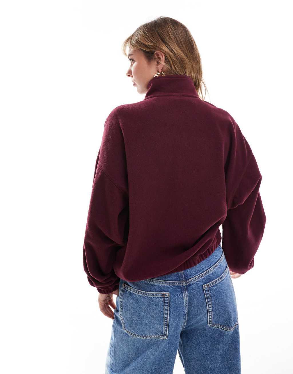 ASOS DESIGN half zip fleece in burgundy Product Image