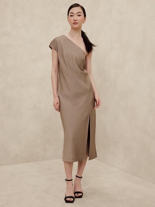 Satin One-Shoulder Midi Dress Product Image