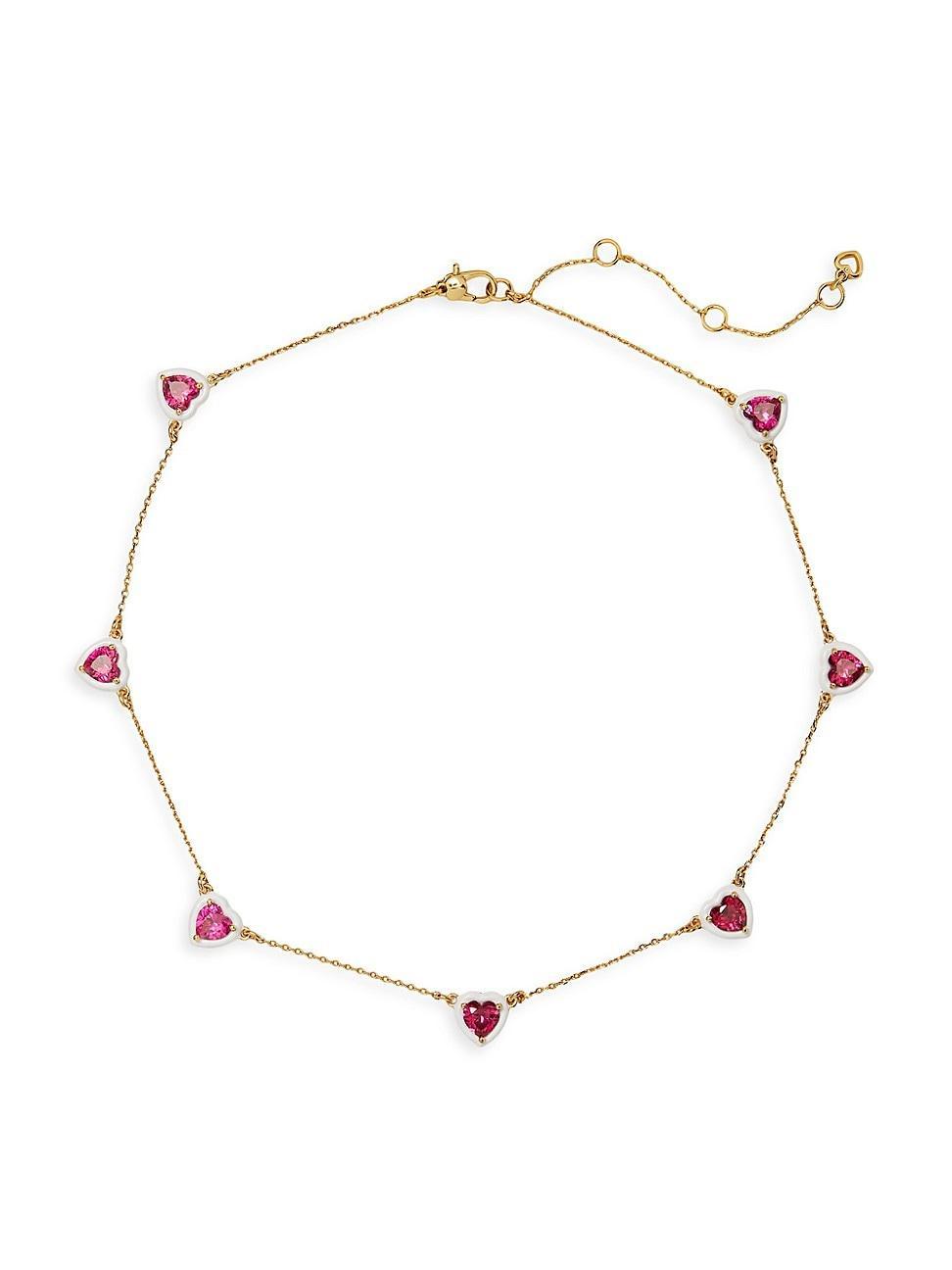 Womens Sweetheart Goldtone, Cubic Zirconia & Enamel Station Necklace Product Image