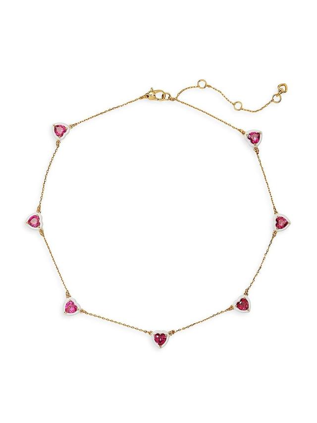 Womens Sweetheart Goldtone, Cubic Zirconia & Enamel Station Necklace Product Image