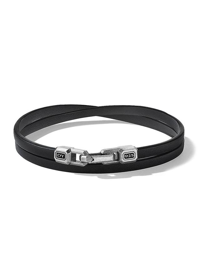 Mens Streamline Double Wrap Black Leather Bracelet Product Image