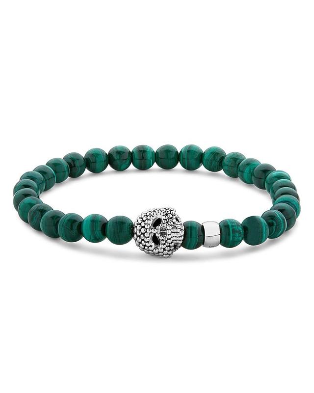 Lagos Mens Sterling Silver Anthem Malachite Bead Skull Stretch Bracelet - 100% Exclusive Product Image