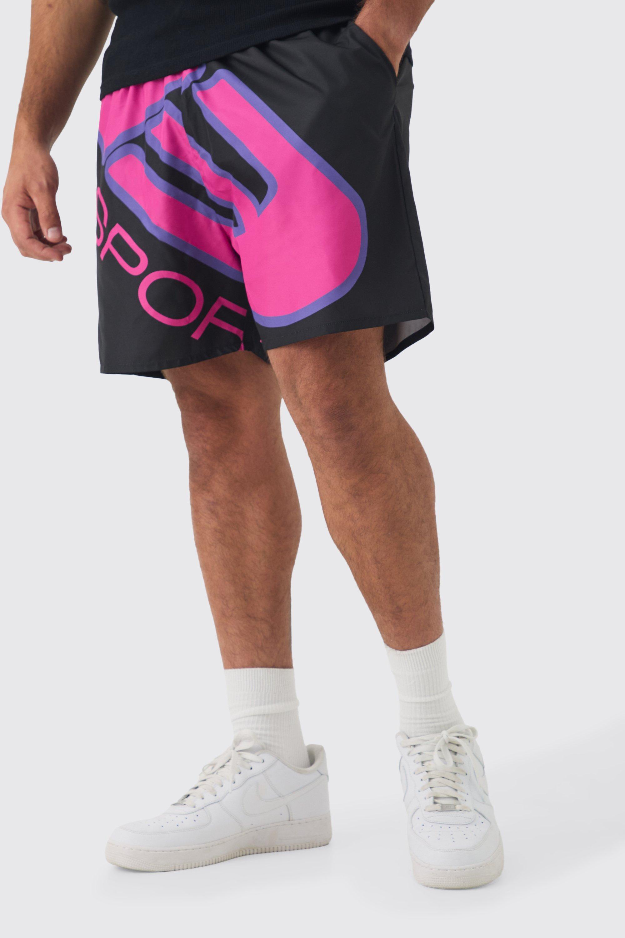 Plus Moto Printed Swim Trunks | boohooMAN USA Product Image