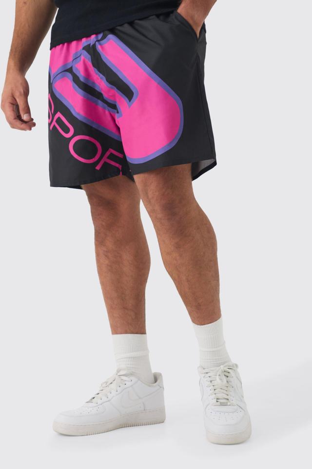 Plus Moto Printed Swim Trunks | boohooMAN USA Product Image