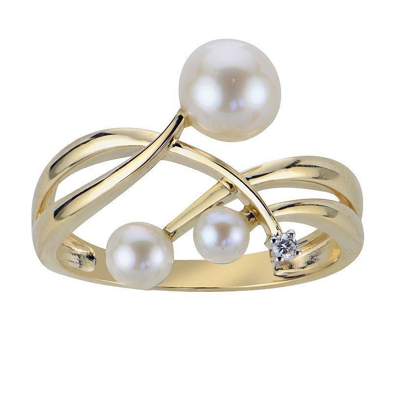 PearLustre by Imperial 14k Gold Freshwater Cultured Pearl & Diamond Accent Crossover Ring, Womens Product Image