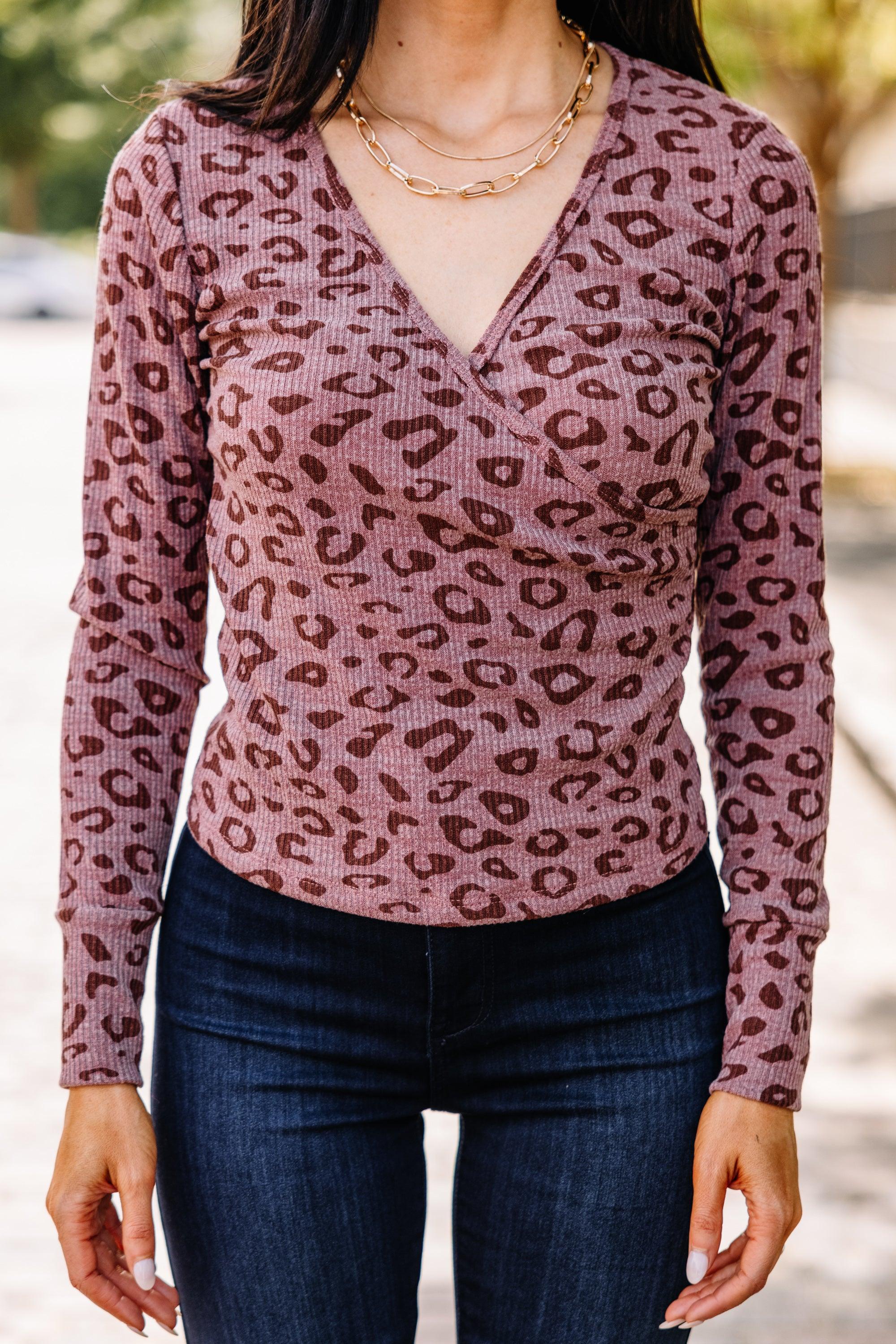 As Far As You Know Mocha Brown Leopard Top Female Product Image