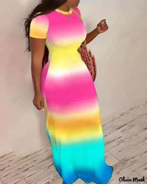 Olivia Mark – Ombre Short Sleeve Casual Maxi Dress Product Image