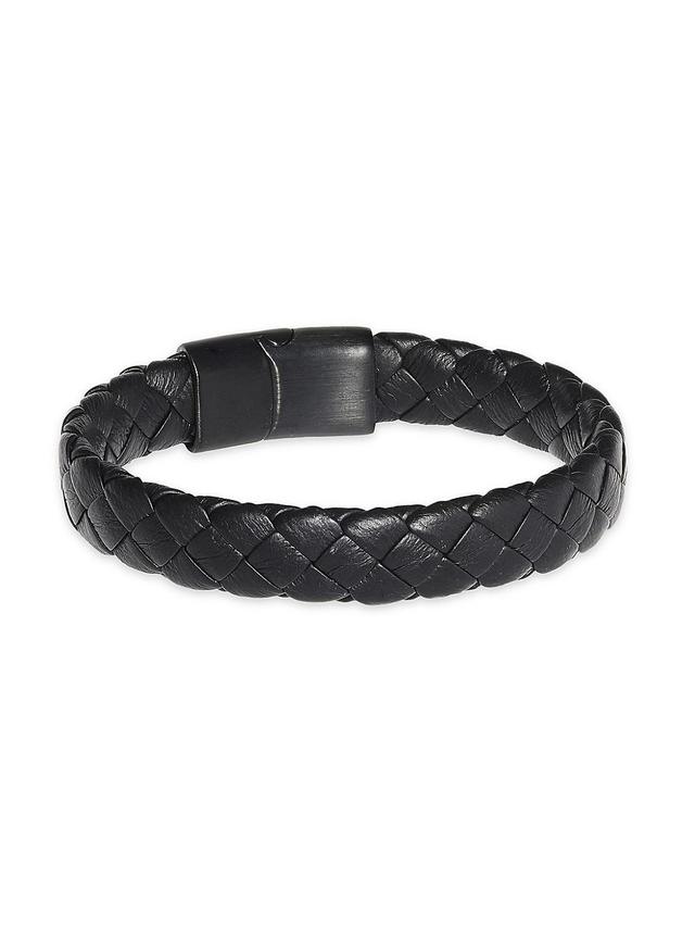 Mens Braided Leather Bracelet - Black Product Image