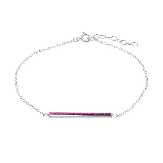 Aleure Precioso Sterling Silver Glitter Bar Chain Anklet, Womens Sterling Blue Product Image