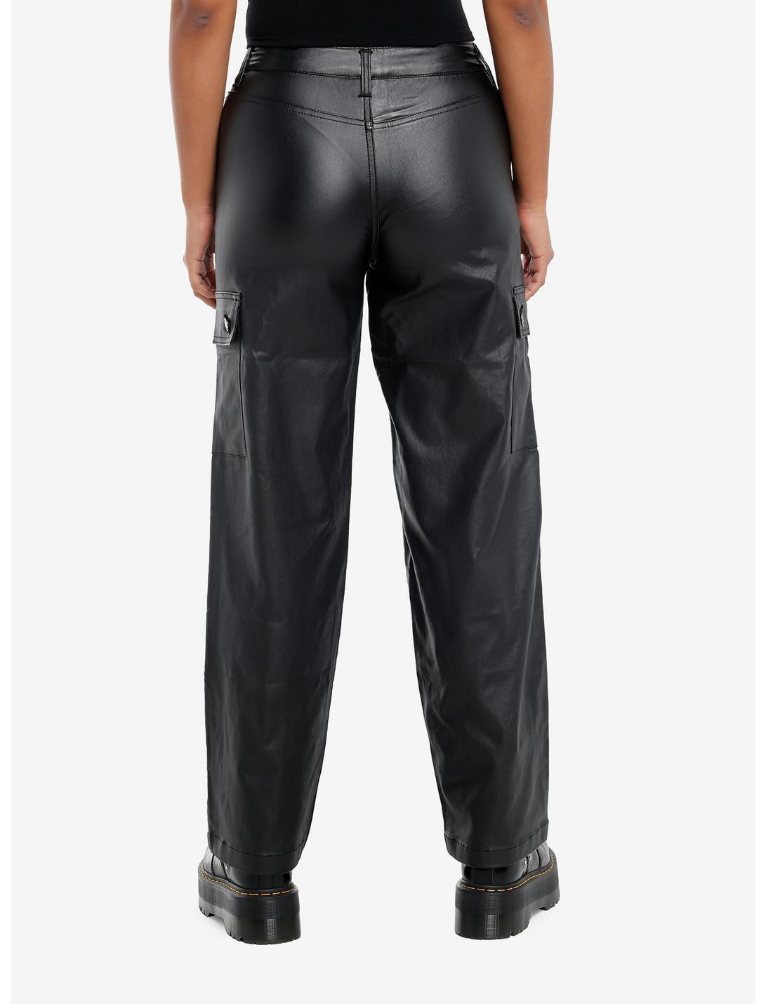 Black Faux Leather Cargo Pants Product Image