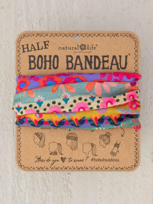 Half Boho Bandeau® Headband - Pink Mustard Floral Border Product Image