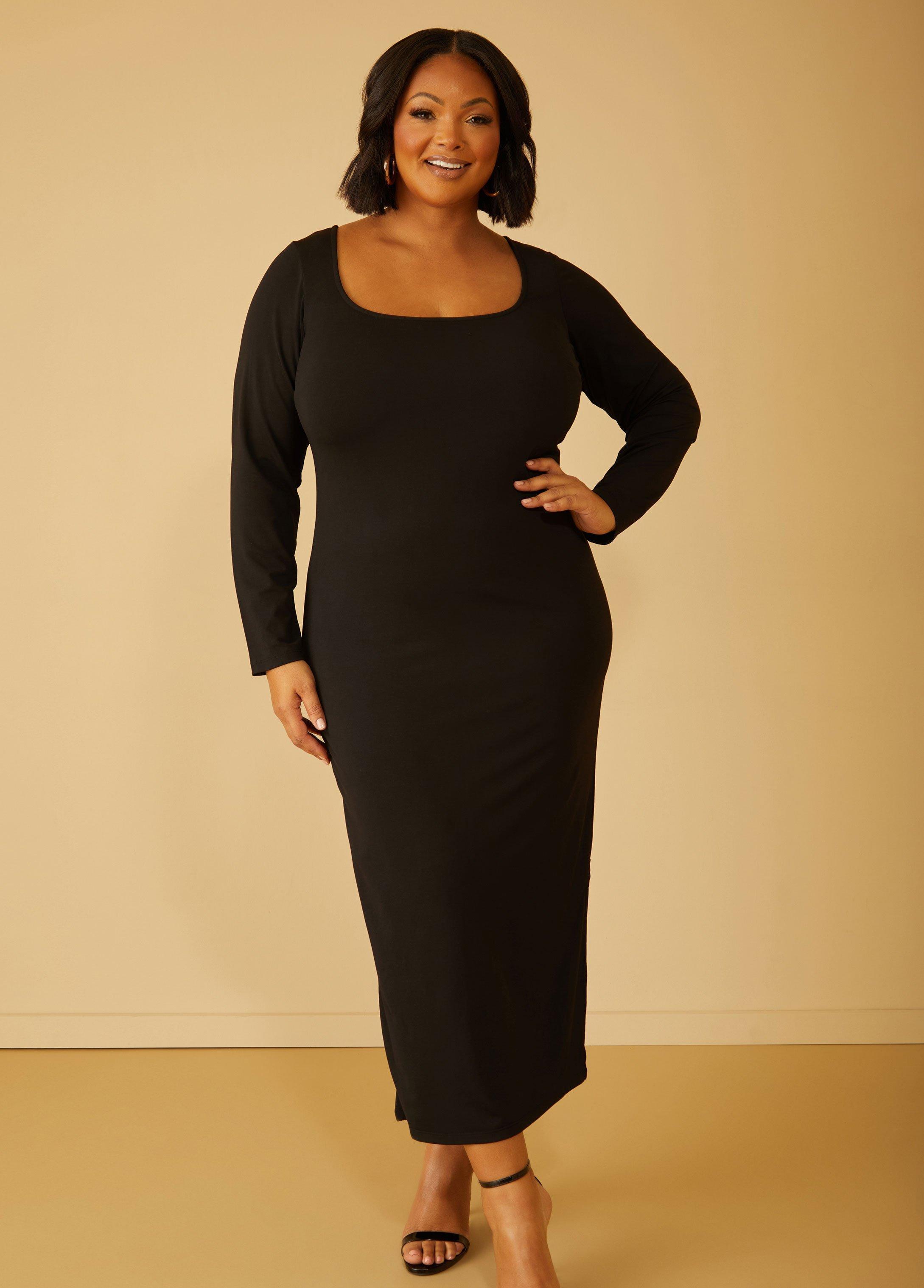 Plus Size Stretch Knit Bodycon Maxi Dress, - Ashley Stewart Product Image