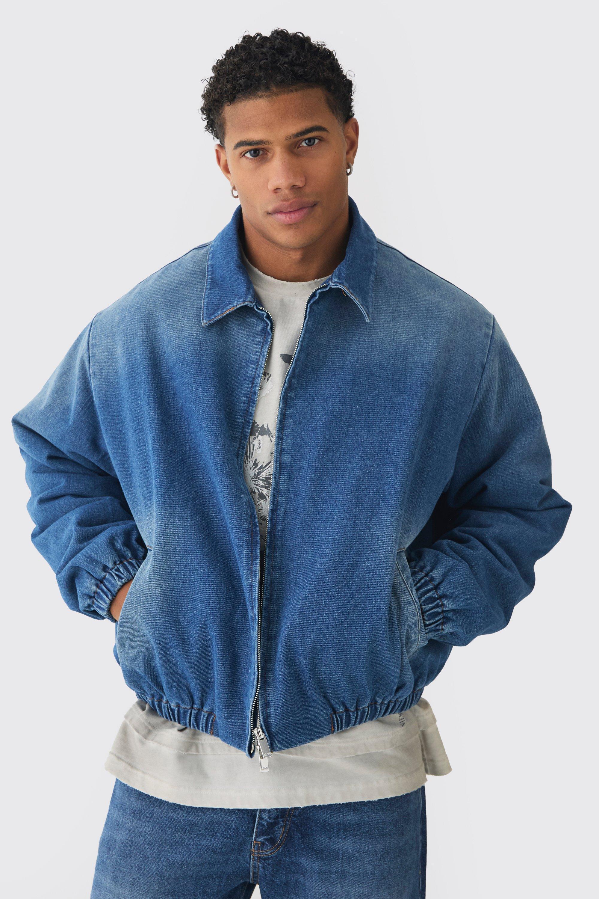 Mens Blue Boxy Denim Padded Jacket, Blue Product Image