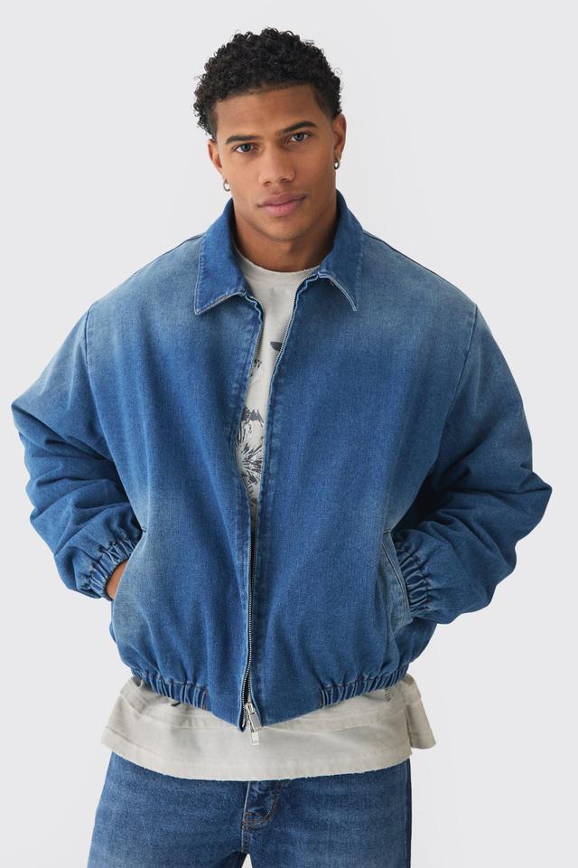 Boxy Denim Padded Jacket | boohooMAN USA Product Image