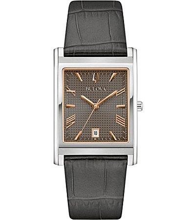 Bulova Mens Classic Three Hand Gray Leather Strap Watch Product Image