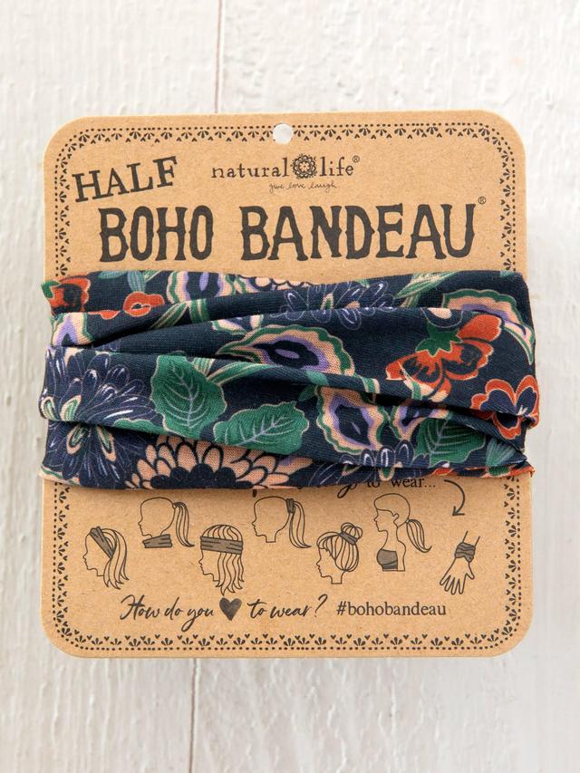 Half Boho Bandeau® Headband - Navy Tan Dahlias Product Image