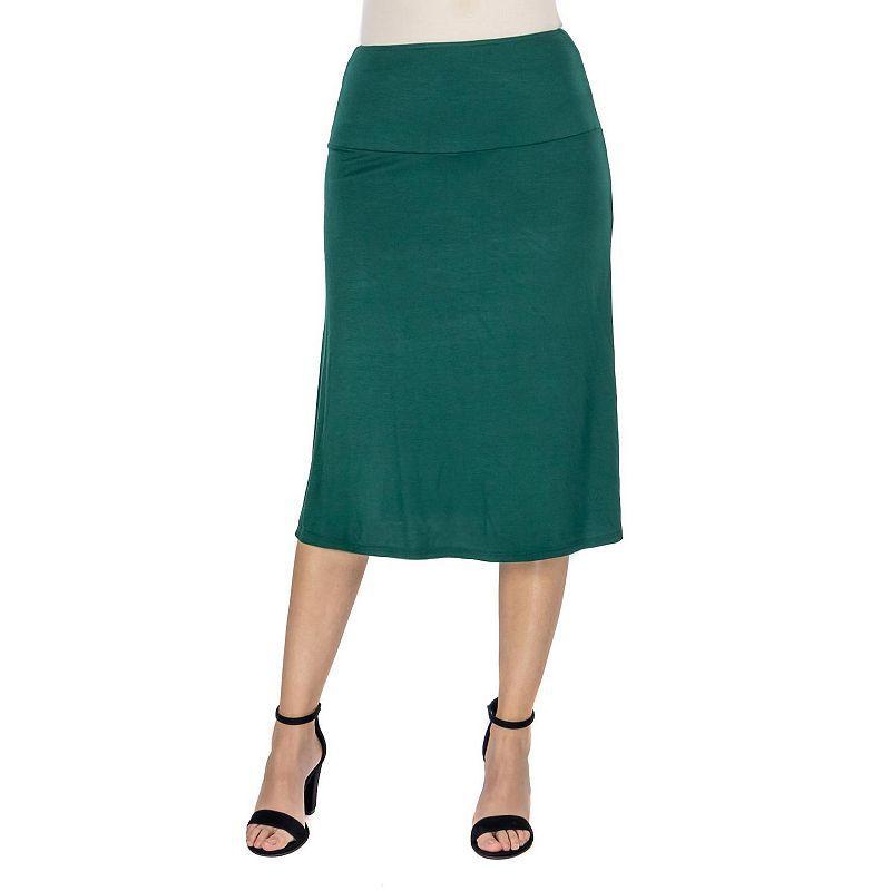 Womens 24Seven Comfort Apparel Solid A-Line Midi Skirt Green Product Image