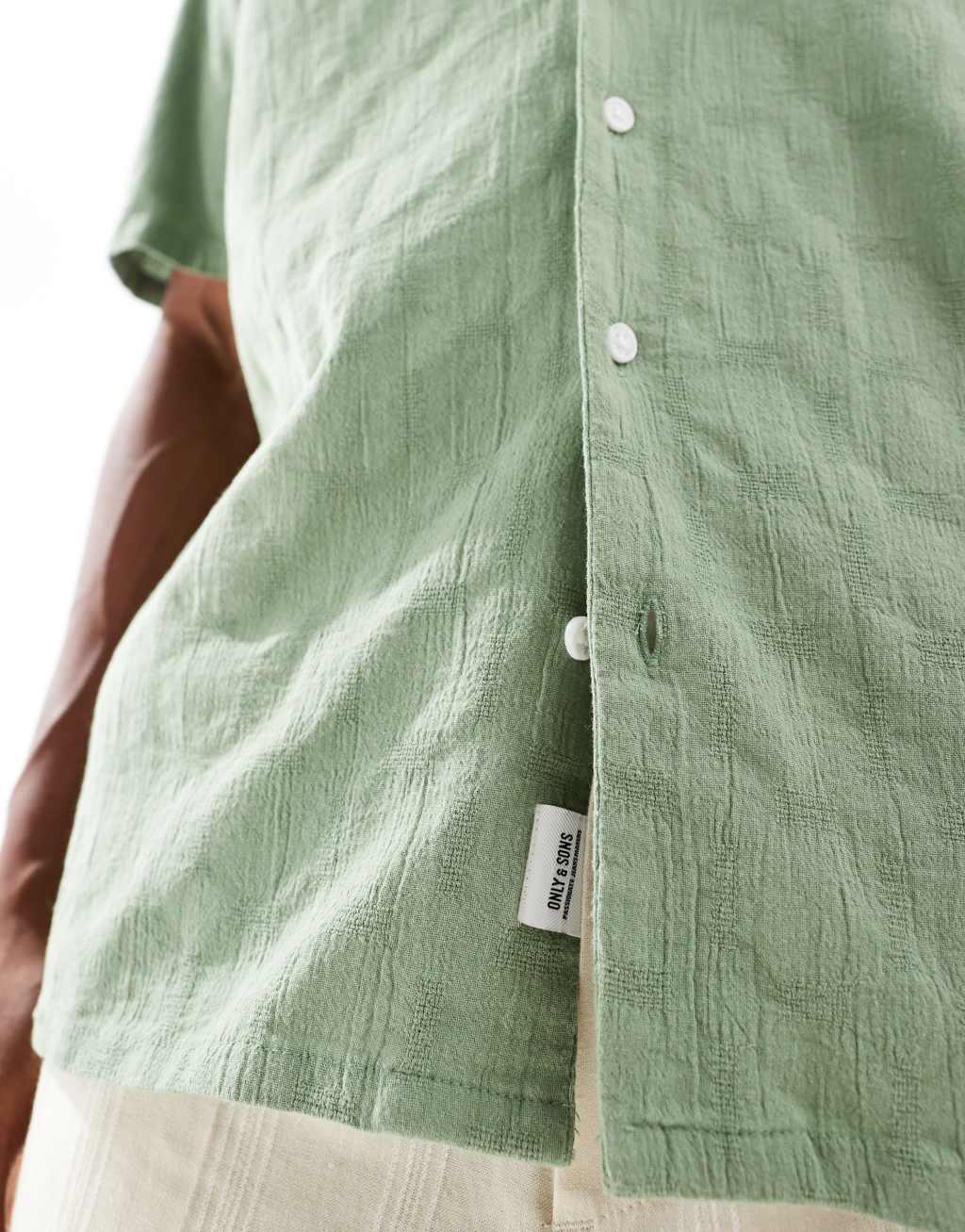 ONLY & SONS camp collar shirt with texture detail in teal Product Image