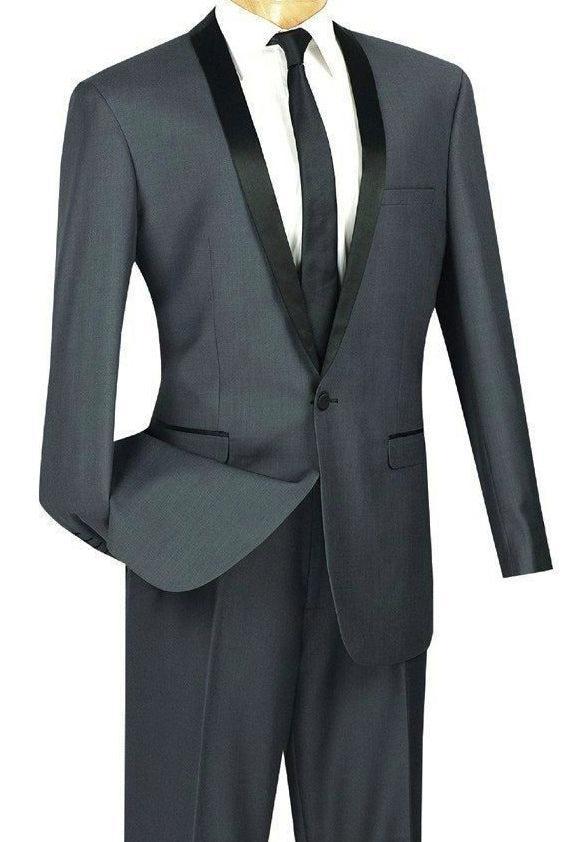 Kingsman Collection - Shawl Lapel Slim Fit Tuxedo 2 Piece 1 Button Heather Gray Product Image