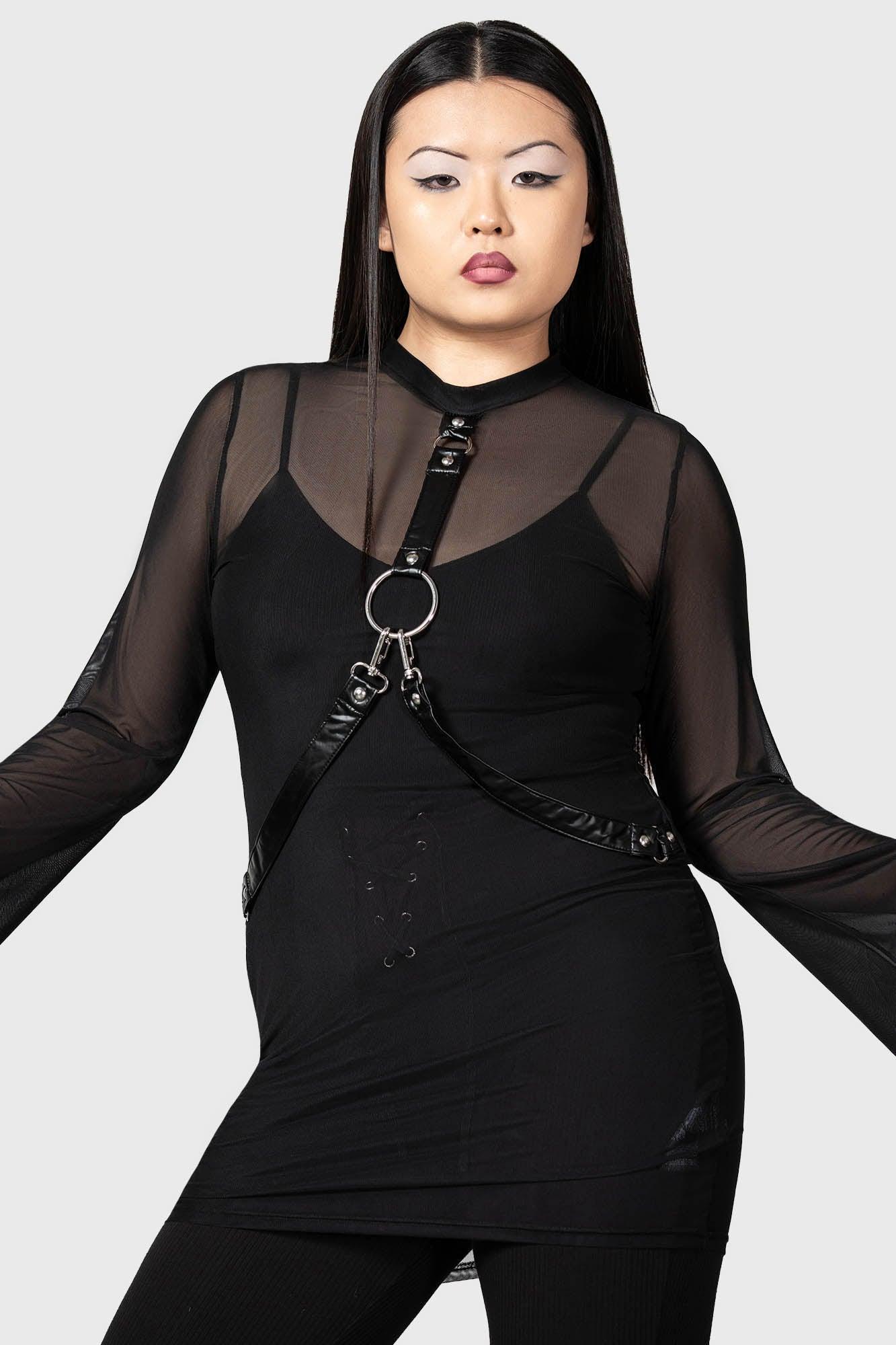 Sheer Bondage Long Sleeve Dress Female Product Image