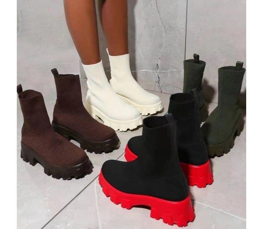 Platform Chunky Heel Sock Boots Product Image