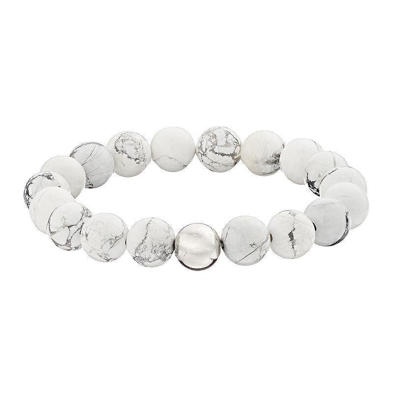 Aleure Precioso Sterling Silver 10 mm Bead Station Stretch Bracelet, Womens White Product Image