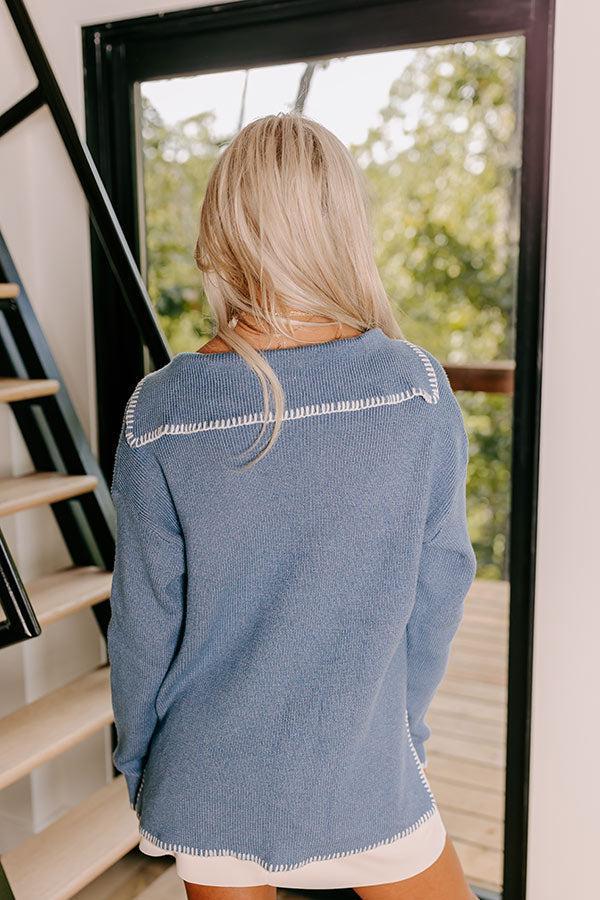 Small Town Romance Knit Sweater Top in Blue Product Image