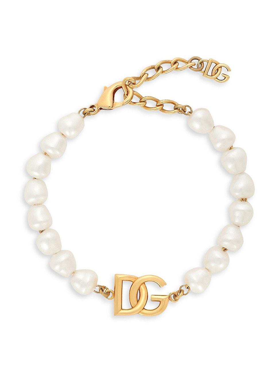 Womens Goldtone & Imitation Pearl Monogram Bracelet Product Image