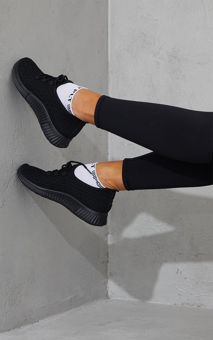 Black Knitted Lace Up Sports Sneakers Product Image