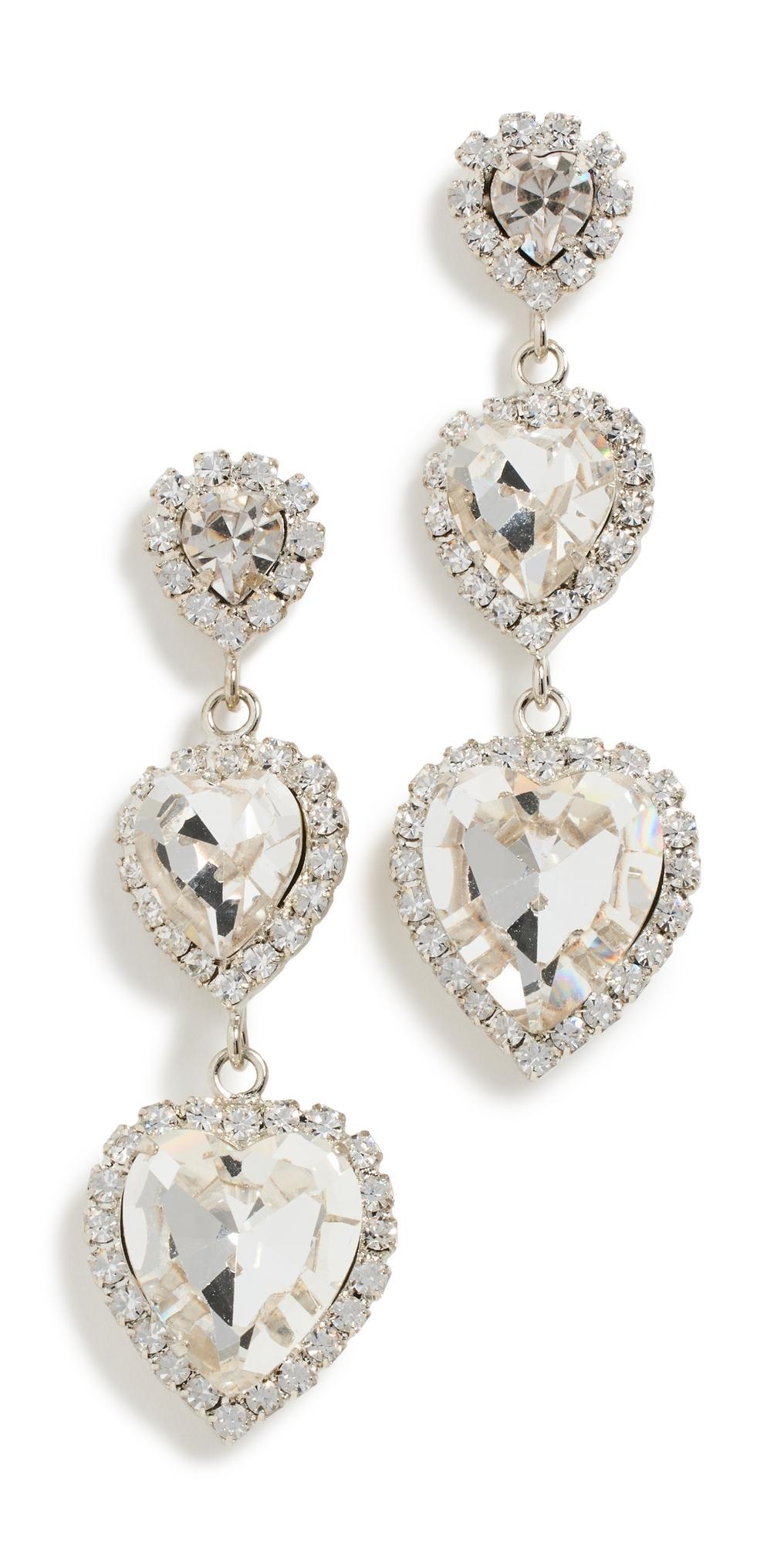 Womens Rhodium-Plated & Glass Crystal Heart Triple-Drop Earrings Product Image