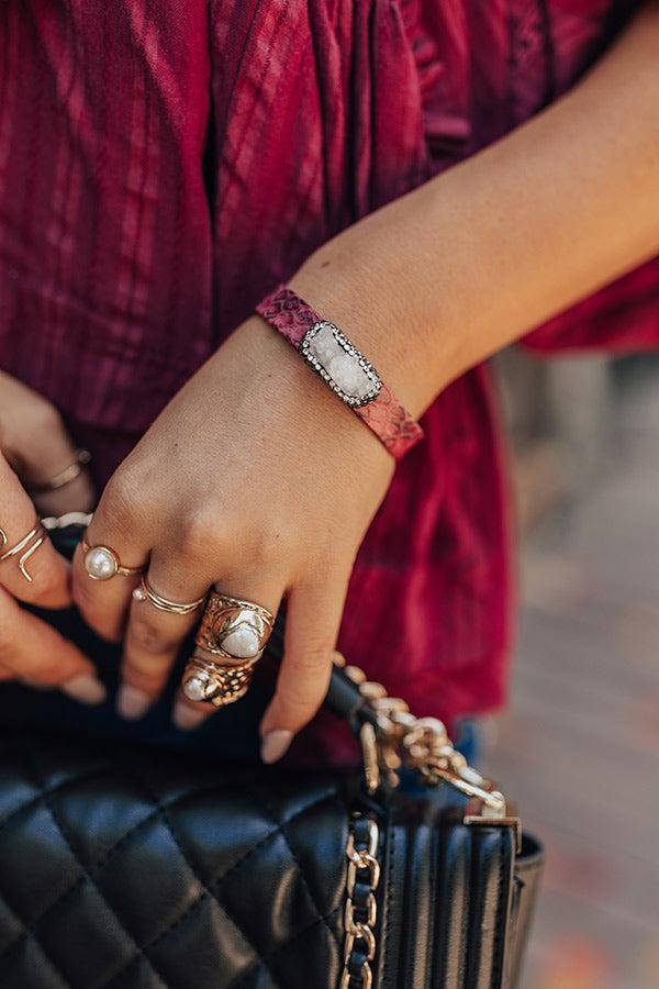 Lovely Lane Druzy Snake Print Cuff Bracelet In Wine Product Image