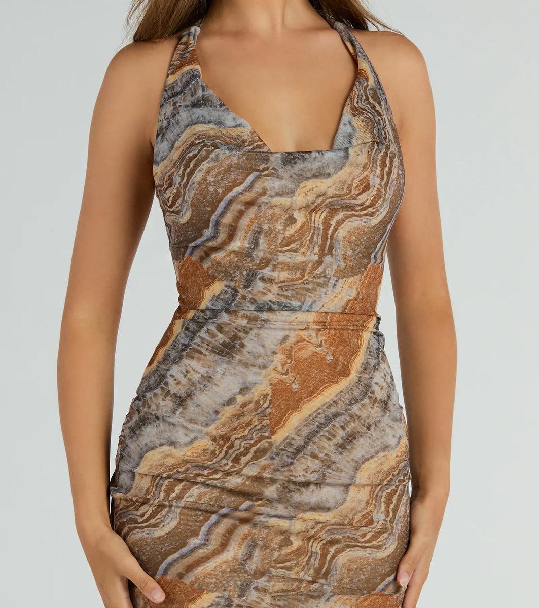 Natural Sweetheart Halter Marble Print Midi Dress Product Image