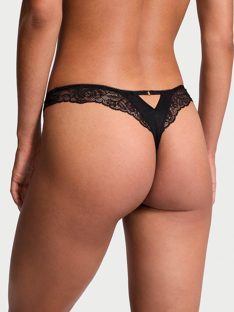 Rose Lace-Trim High-Leg Thong Panty Product Image