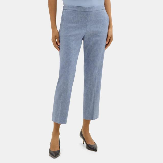 Stretch Linen-Blend Mélange Slim Cropped Pull-On Pant | Theory Outlet Product Image